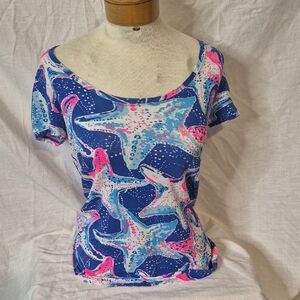 Lilly Pulitzer Blue and Pink Starfish Tee